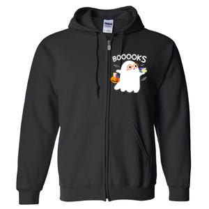 Halloween Booooks Cute Ghost Reading Library Books Halloween Full Zip Hoodie