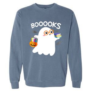 Halloween Booooks Cute Ghost Reading Library Books Halloween Garment-Dyed Sweatshirt