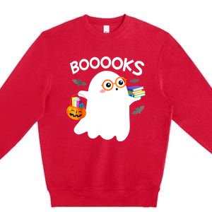 Halloween Booooks Cute Ghost Reading Library Books Halloween Premium Crewneck Sweatshirt