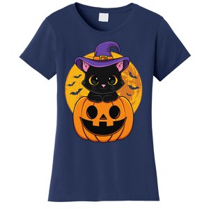 Halloween Black Cat Witch Hat Pumpkin For Women's T-Shirt