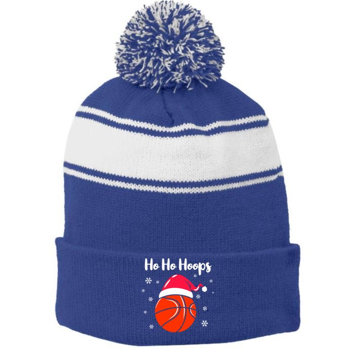 Hoops Basketball Christmas Pun For Xmas Basketball Player Gift Stripe Pom Pom Beanie