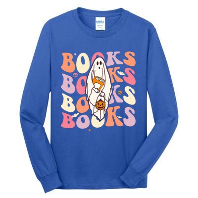 Halloween Booooks Cute Ghost Boo Reading Books Adults Gift Tall Long Sleeve T-Shirt