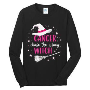 Halloween Breast Cancer Quote Cancer Chose The Wrong Witch Tall Long Sleeve T-Shirt