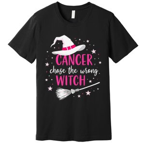 Halloween Breast Cancer Quote Cancer Chose The Wrong Witch Premium T-Shirt