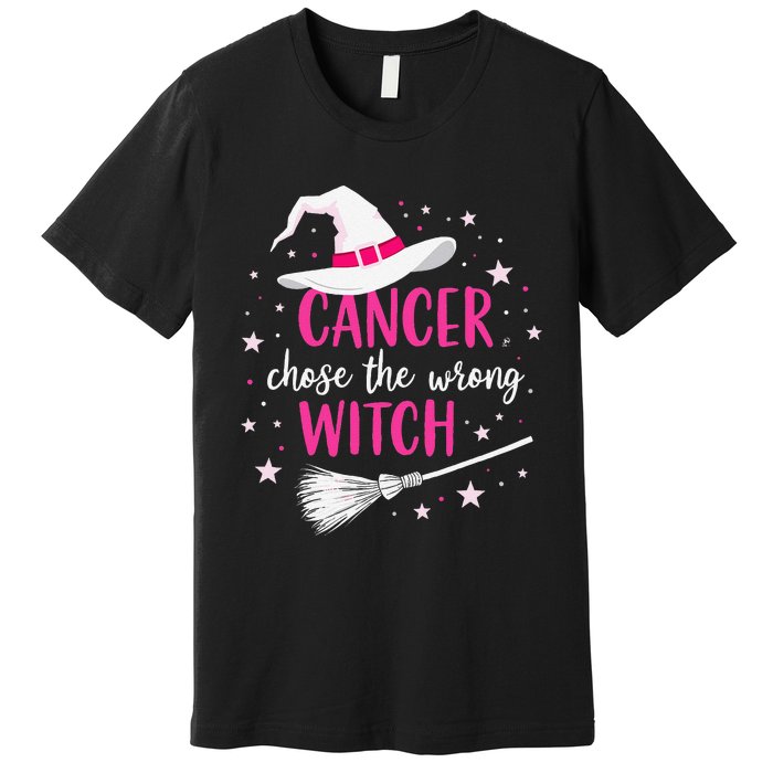 Halloween Breast Cancer Quote Cancer Chose The Wrong Witch Premium T-Shirt