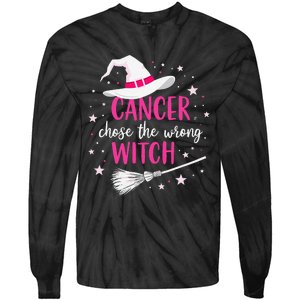 Halloween Breast Cancer Quote Cancer Chose The Wrong Witch Tie-Dye Long Sleeve Shirt