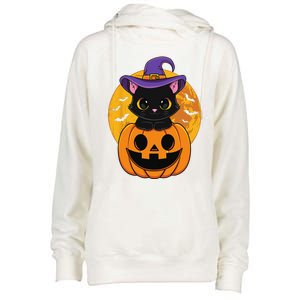 Halloween Black Cat Witch Hat Pumpkin For Womens Funnel Neck Pullover Hood