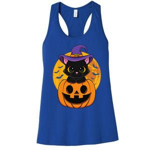 Halloween Black Cat Witch Hat Pumpkin For Women's Racerback Tank