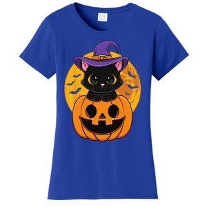 Halloween Black Cat Witch Hat Pumpkin For Women's T-Shirt