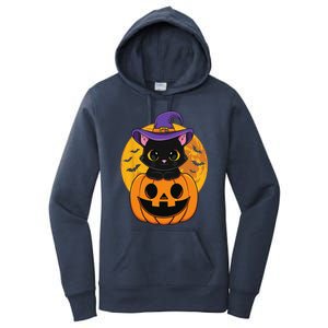 Halloween Black Cat Witch Hat Pumpkin For Women's Pullover Hoodie