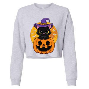 Halloween Black Cat Witch Hat Pumpkin For Cropped Pullover Crew