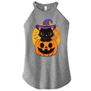 Halloween Black Cat Witch Hat Pumpkin For Women's Perfect Tri Rocker Tank