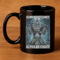 Human By Chance Alpha By Choice Cool Funny Alpha Wolf Meme 11oz C Handle Ceramic Mug