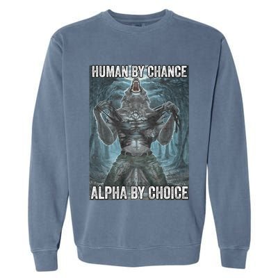 Human By Chance Alpha By Choice Cool Funny Alpha Wolf Meme Garment-Dyed Sweatshirt