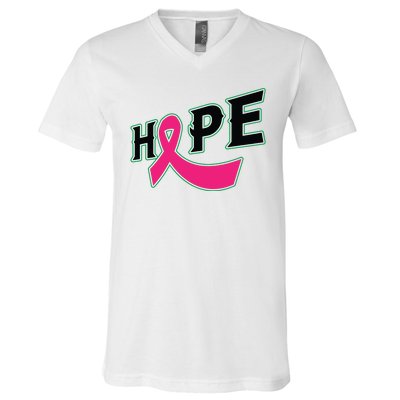 Hope Breast Cancer Awareness Pink Ribbon V-Neck T-Shirt