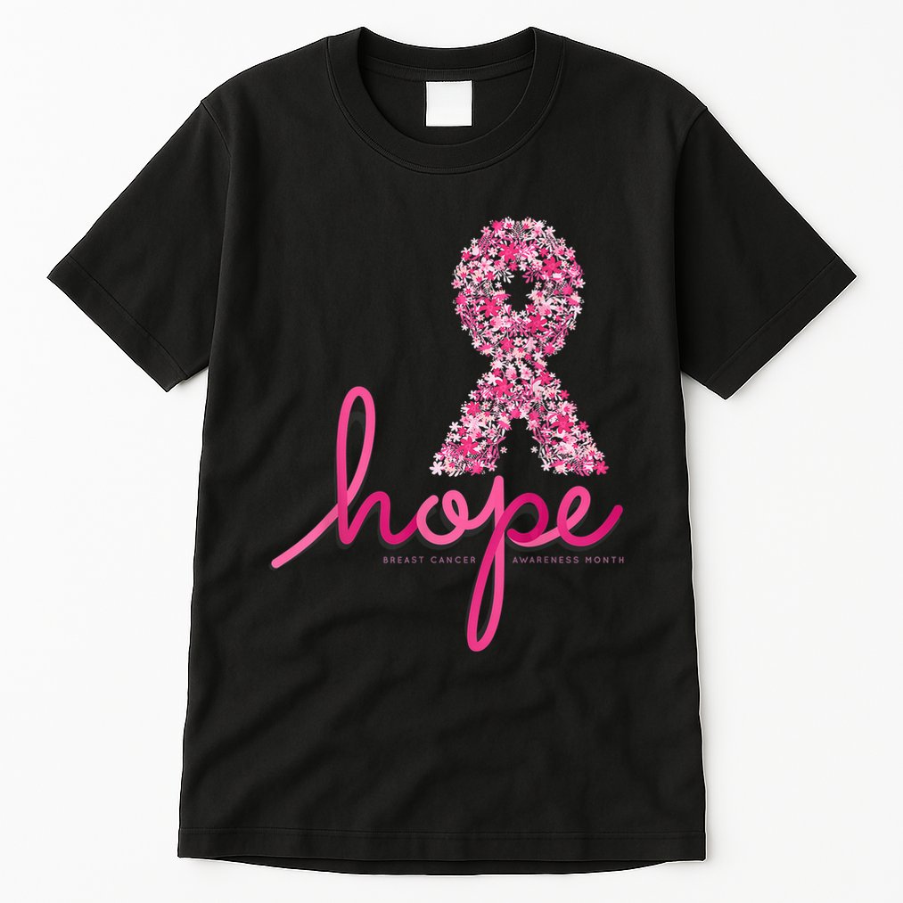 Hope Breast Cancer Awareness Shirt Pink Flowers Ribbon Tall T-Shirt