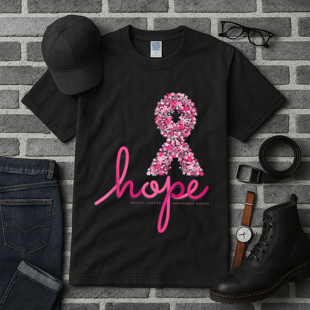 Hope Breast Cancer Awareness Shirt Pink Flowers Ribbon Tall T-Shirt