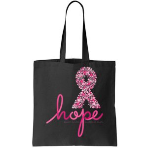 Hope Breast Cancer Awareness Shirt Pink Flowers Ribbon Tote Bag