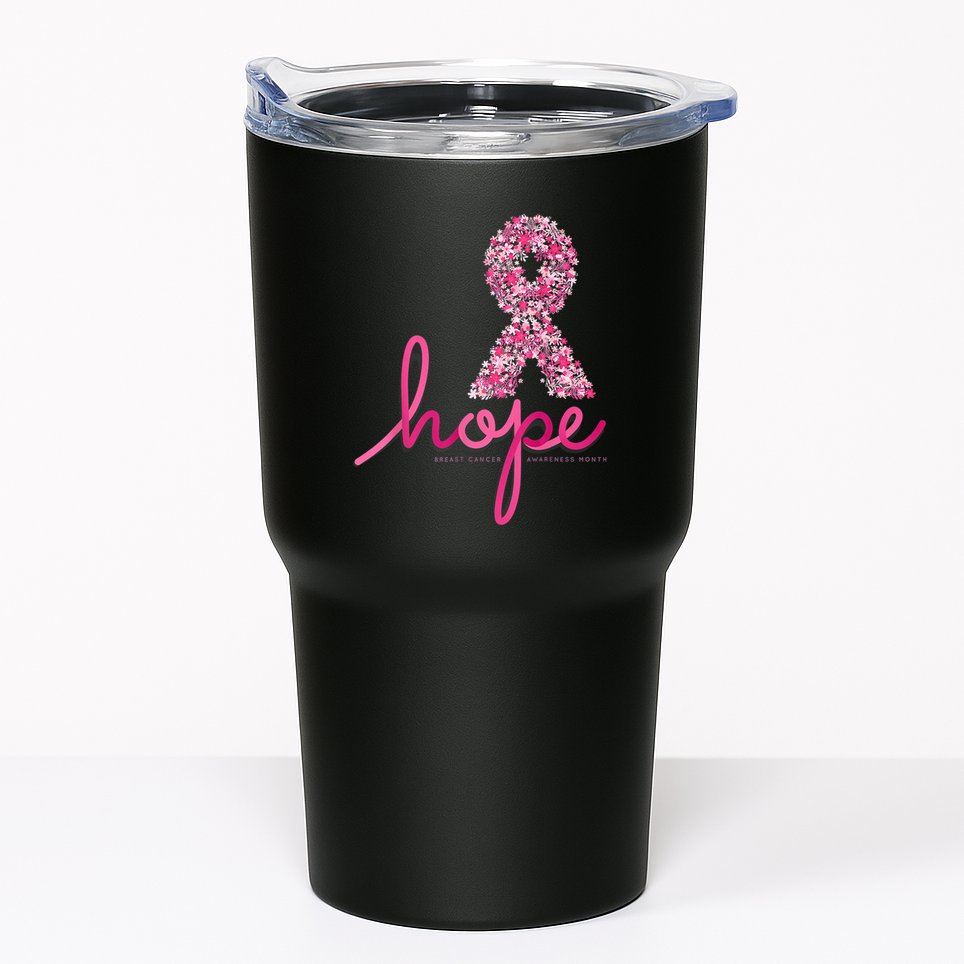 Hope Breast Cancer Awareness Shirt Pink Flowers Ribbon Tumbler