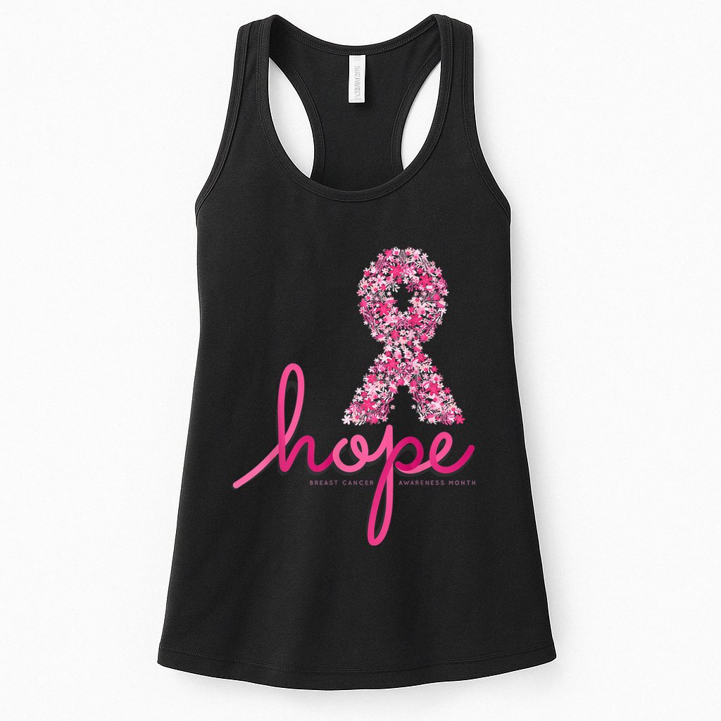 Hope Breast Cancer Awareness Shirt Pink Flowers Ribbon Womens Tank Top