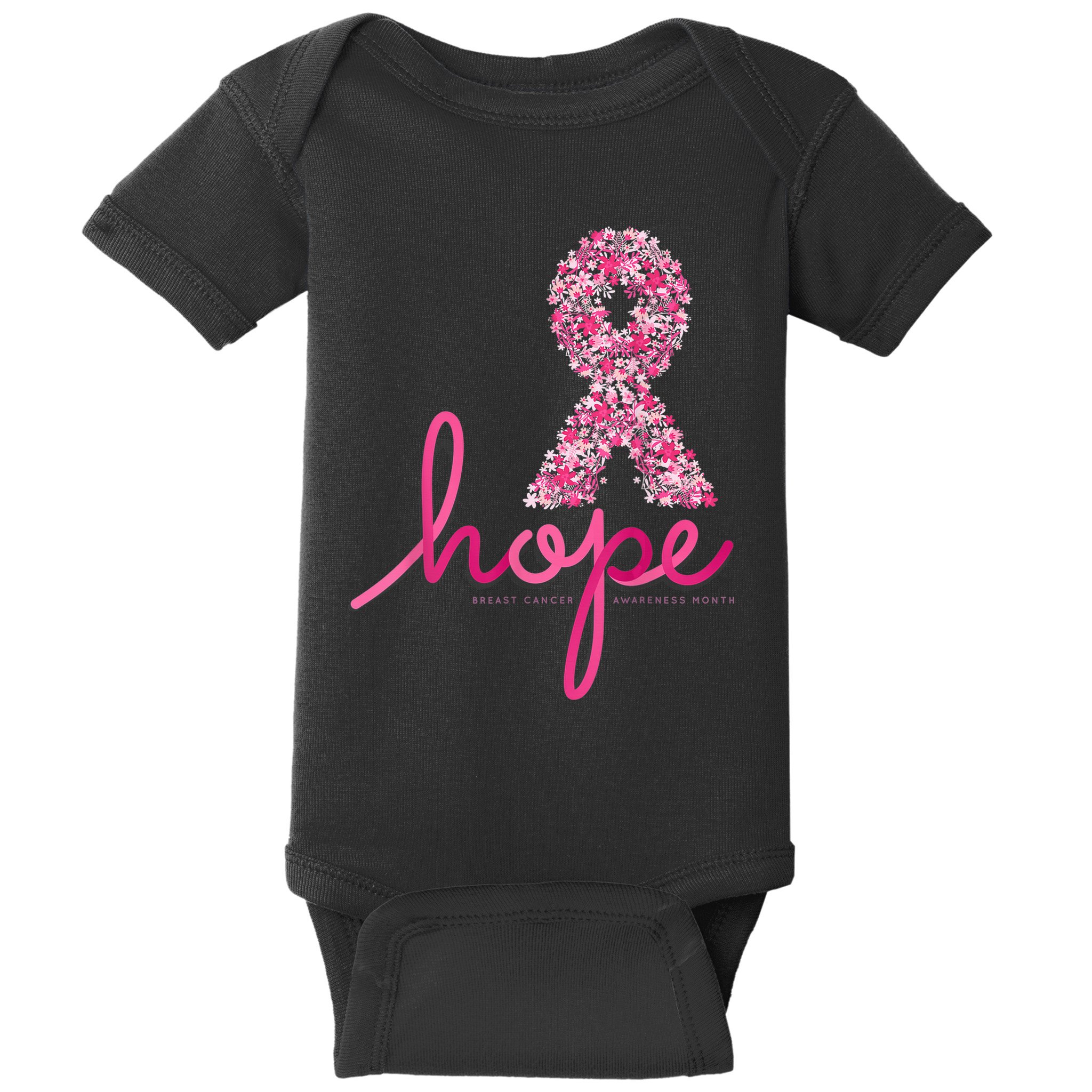 Hope Breast Cancer Awareness Shirt Pink Flowers Ribbon Baby Bodysuit