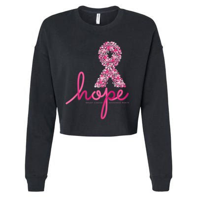 Hope Breast Cancer Awareness Shirt Pink Flowers Ribbon Cropped Pullover Crew