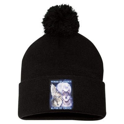 Human By Chance Alpha By Choice Alpha Wolf Pom Pom 12in Knit Beanie