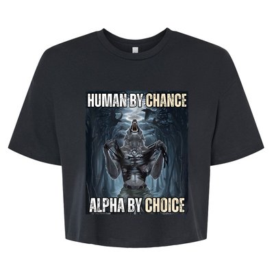 Human By Chance Alpha By Choice Cool Funny Alpha Wolf Meme Bella+Canvas Jersey Crop Tee