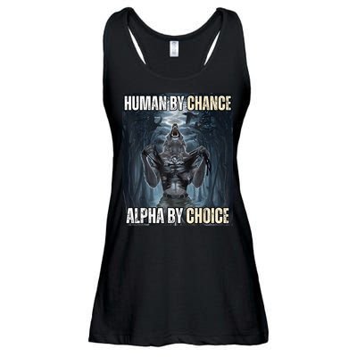 Human By Chance Alpha By Choice Cool Funny Alpha Wolf Meme Ladies Essential Flowy Tank