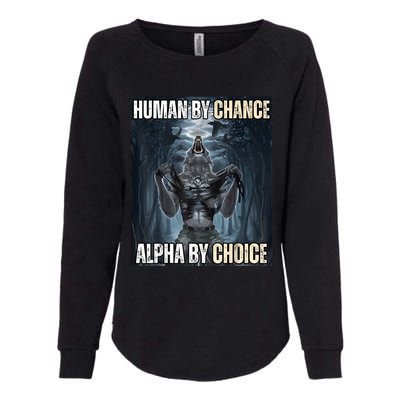 Human By Chance Alpha By Choice Cool Funny Alpha Wolf Meme Womens California Wash Sweatshirt