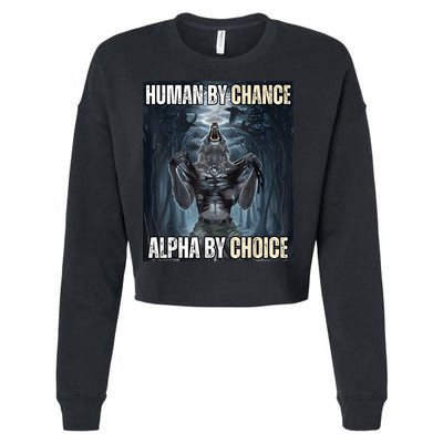 Human By Chance Alpha By Choice Cool Funny Alpha Wolf Meme Cropped Pullover Crew