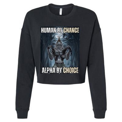 Human By Chance Alpha By Choice Cool Funny Alpha Wolf Meme Cropped Pullover Crew