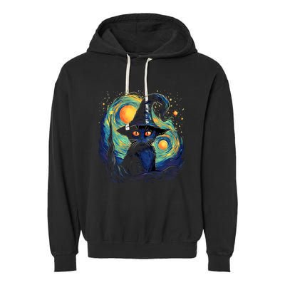 Halloween Black Cat Kitten Kitty Cat Witch Garment-Dyed Fleece Hoodie