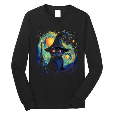 Halloween Black Cat Kitten Kitty Cat Witch Long Sleeve Shirt