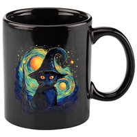 Halloween Black Cat Kitten Kitty Cat Witch 11oz C Handle Ceramic Mug