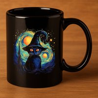 Halloween Black Cat Kitten Kitty Cat Witch 11oz C Handle Ceramic Mug
