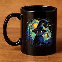 Halloween Black Cat Kitten Kitty Cat Witch 11oz C Handle Ceramic Mug