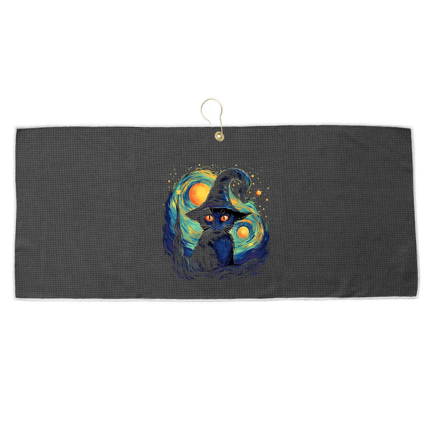 Halloween Black Cat Kitten Kitty Cat Witch Large Microfiber Waffle Golf Towel