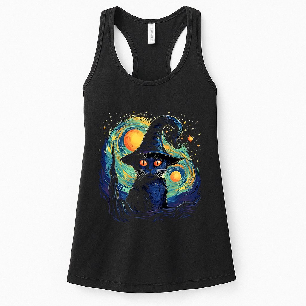 Halloween Black Cat Kitten Kitty Cat Witch Womens Tank Top