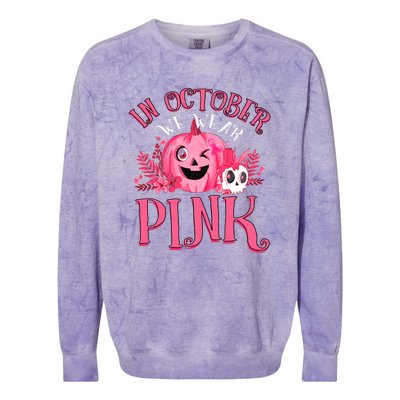 Halloween Breast Cancer In October We Wear Pink Pumpkin Colorblast Crewneck Sweatshirt