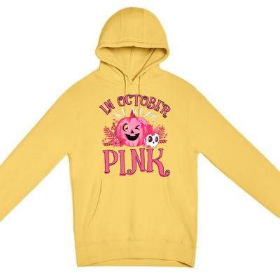 Halloween Breast Cancer In October We Wear Pink Pumpkin Premium Pullover Hoodie