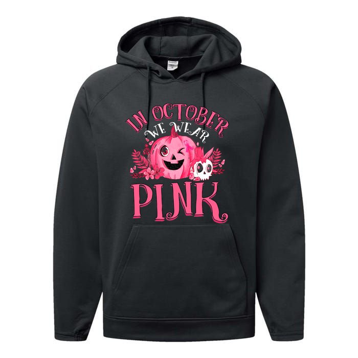 Halloween Breast Cancer In October We Wear Pink Pumpkin Performance Fleece Hoodie