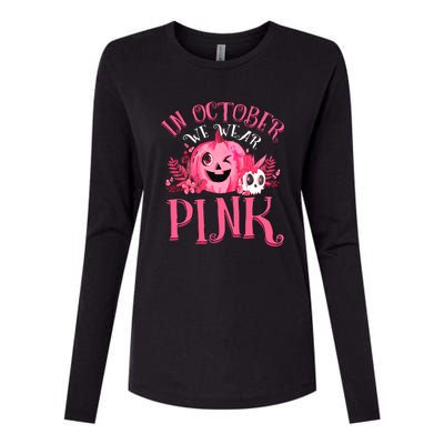 Halloween Breast Cancer In October We Wear Pink Pumpkin Womens Cotton Relaxed Long Sleeve T-Shirt