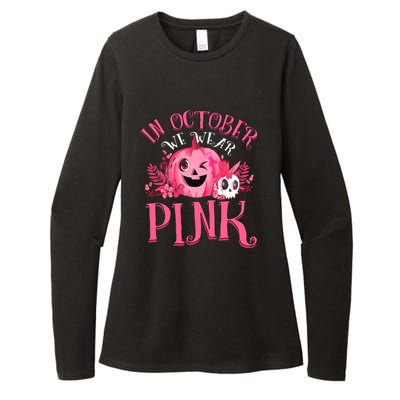 Halloween Breast Cancer In October We Wear Pink Pumpkin Womens CVC Long Sleeve Shirt