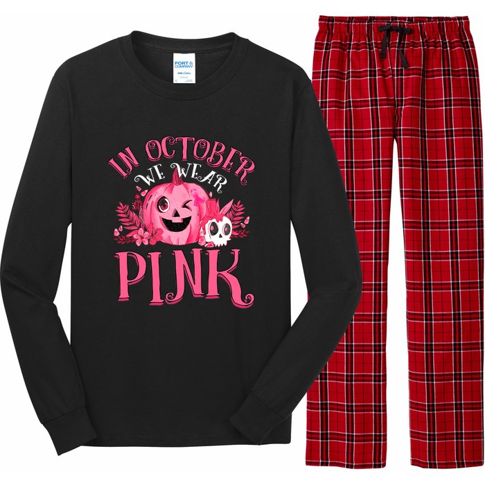 Halloween Breast Cancer In October We Wear Pink Pumpkin Long Sleeve Pajama Set