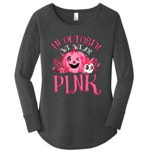 Halloween Breast Cancer In October We Wear Pink Pumpkin Women's Perfect Tri Tunic Long Sleeve Shirt