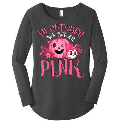 Halloween Breast Cancer In October We Wear Pink Pumpkin Women's Perfect Tri Tunic Long Sleeve Shirt