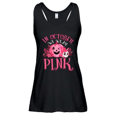 Halloween Breast Cancer In October We Wear Pink Pumpkin Ladies Essential Flowy Tank