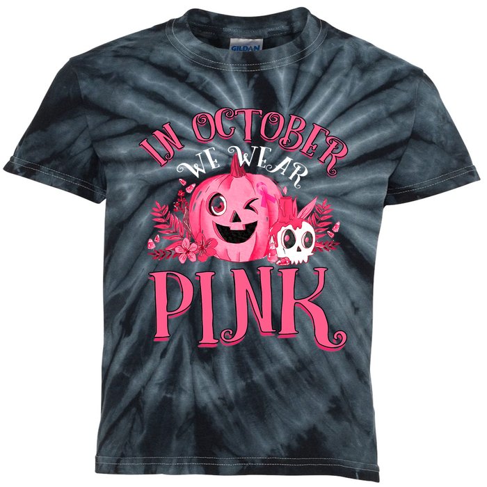 Halloween Breast Cancer In October We Wear Pink Pumpkin Kids Tie-Dye T-Shirt