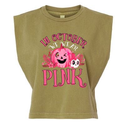 Halloween Breast Cancer In October We Wear Pink Pumpkin Garment-Dyed Women's Muscle Tee